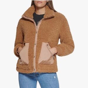 Levi’s Women’s Sherpa Teddy Jacket Size Large Cozy Tan Brown Fleece‎ Zip Up